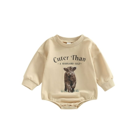 

sdghg Infant Baby Fall Romper Casual Long Sleeve Round Neck Cow Letter Print Bodysuit