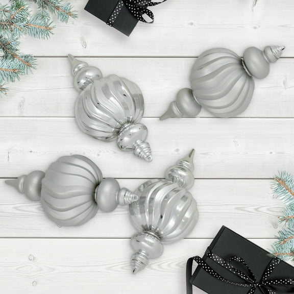 Northlight Commercial Size Shatterproof 2-Finish Finial Christmas Ornaments - Silver -10" - 4ct
