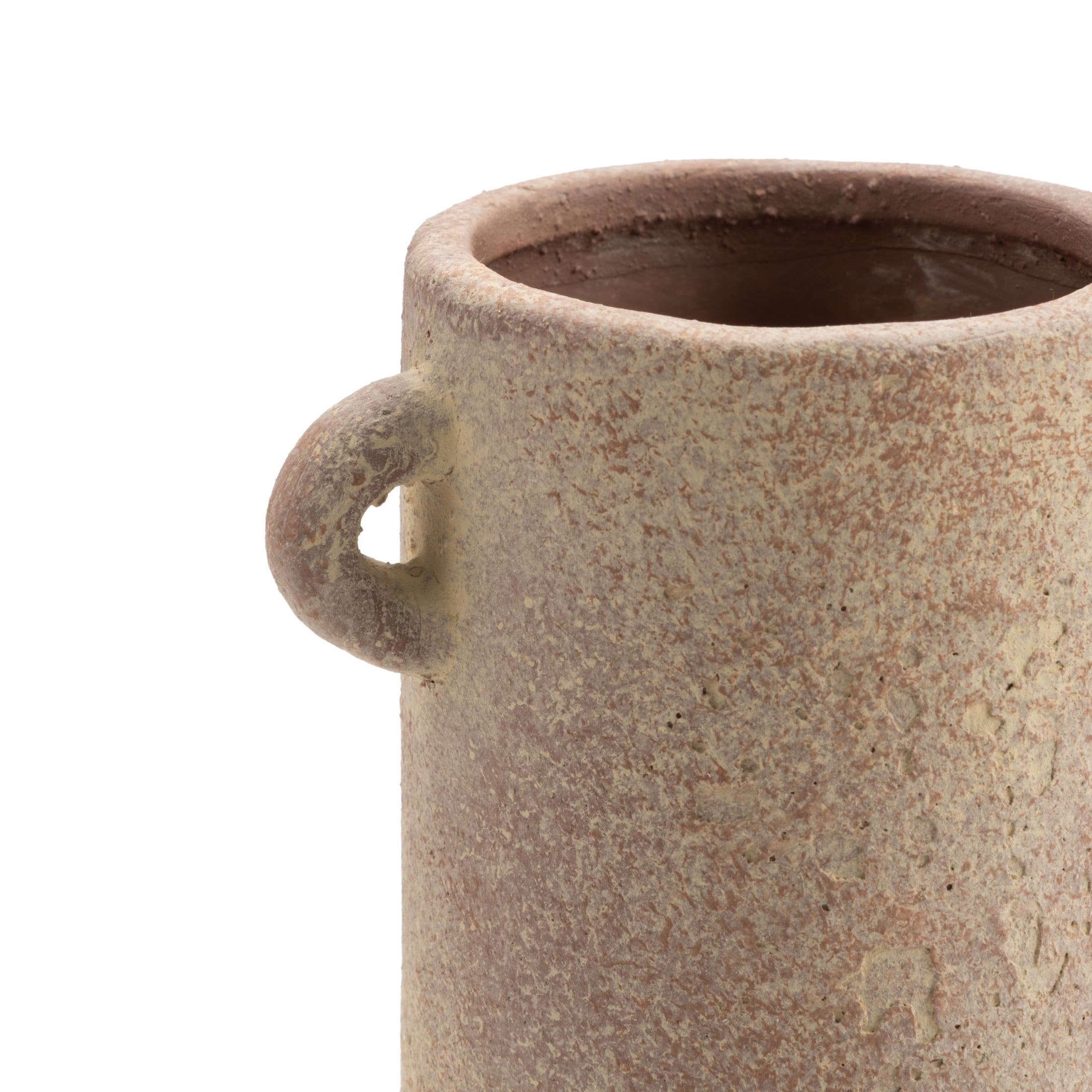 DecMode 9" Antique Style Textured Beige Ceramic Vase with Handles