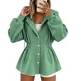 thumbnail image 7 of Ghalytn Women's Fleece Lined Hooded Jacket Waist Cinched Coat Zip and Snap Button Front Long Sleeve Outerwear with Pockets, 7 of 7