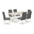 thumbnail image 2 of East West Furniture V-Style 7-piece Wood Dining Table Set in White/Shitake, 2 of 6