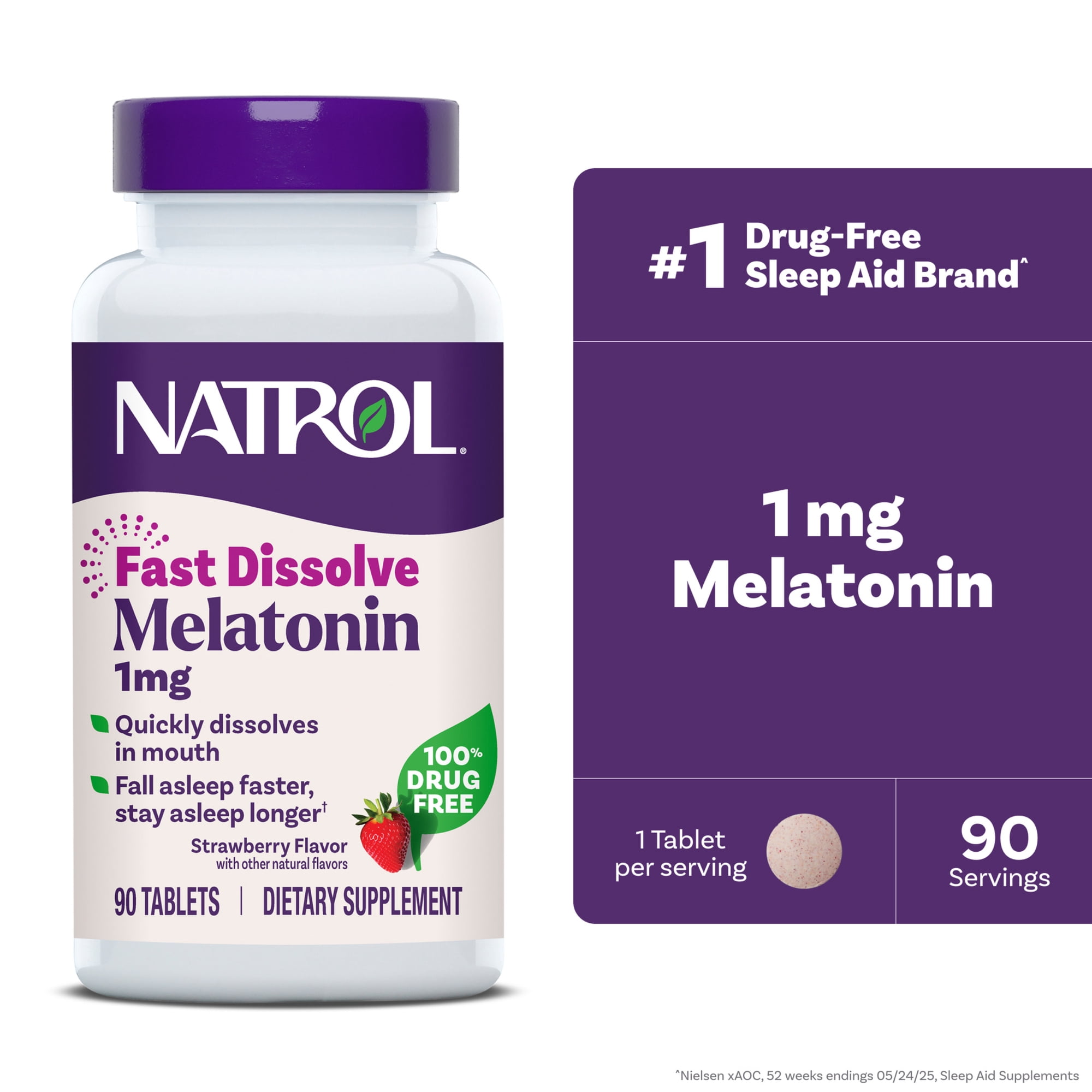 Natrol Melatonin 1 mg Fast Dissolve Tablets, Strawberry, 90 Count