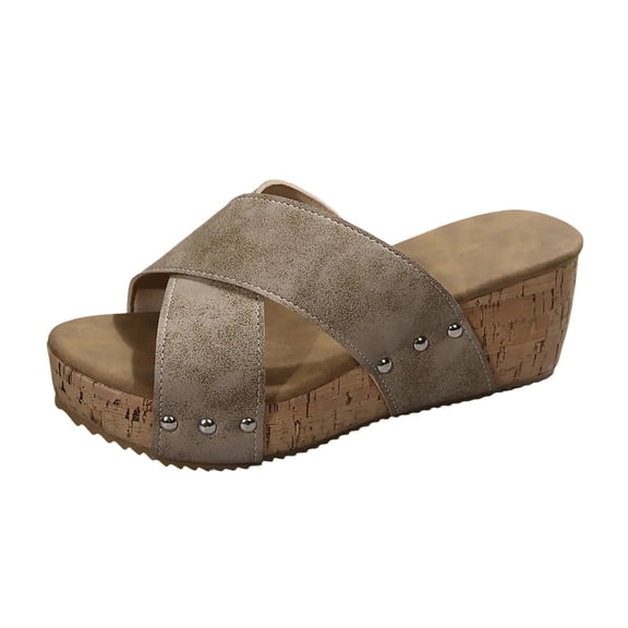 HBGVBA Womens Roman Beach Slippers Wedge Heel Thick Sole Summer Casual Outdoor Stylish Breathable Shoes 38