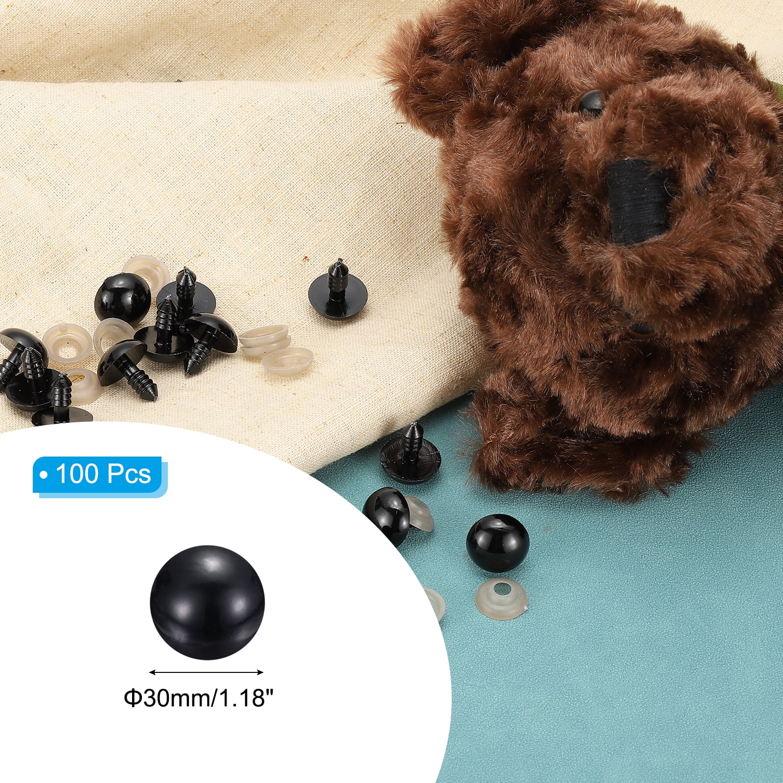 Uxcell 30mm Safety Eyes, 100 Set Plastic Craft Eyes with Washers Safety Eyes for Stuffed Animals Crochet Toys Dolls DIY Craft Making, Black