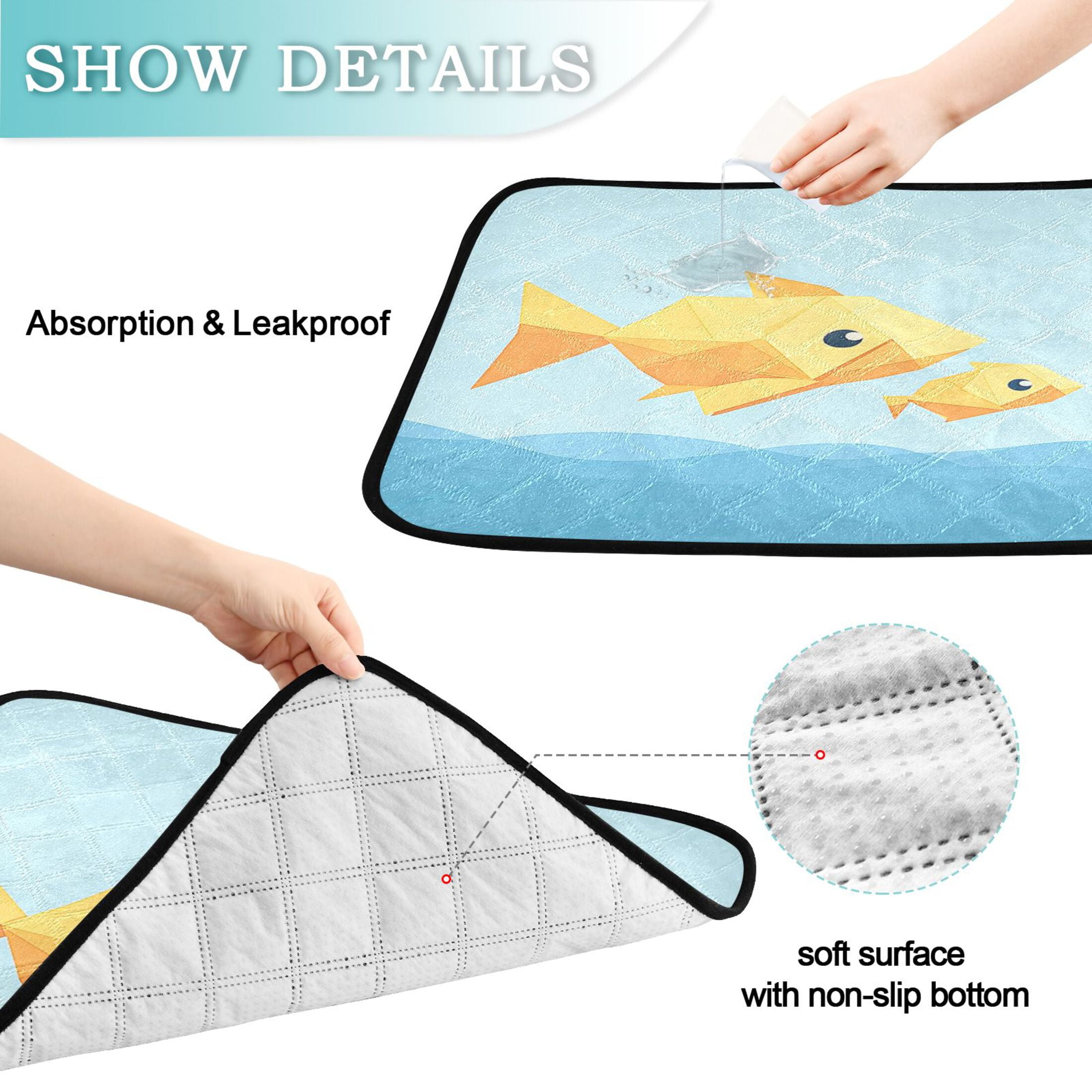 Washable Pet Pee Pads with Super Absorbent Reusable Training Pads for Dogs & Cats Simple Origami Fish