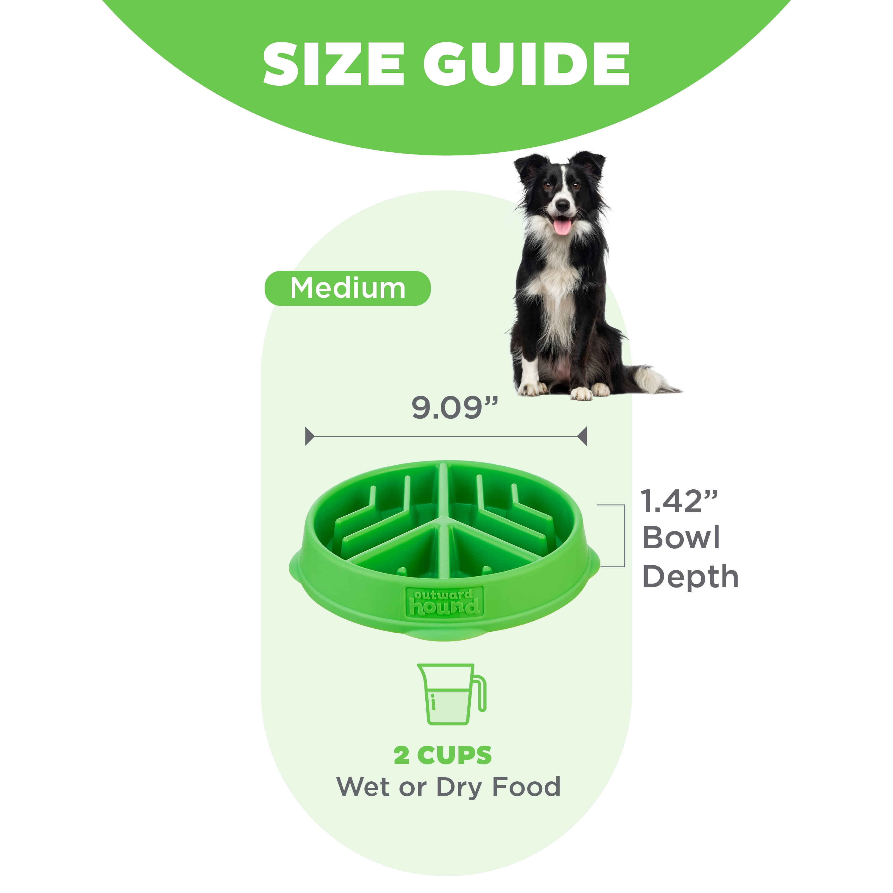 Outward Hound Fun Feeder Slo Bowl Peace, Medium, Green
