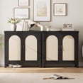 thumbnail image 4 of Senfot Sideboard Buffet Cabinet, Accent Cabinet with Shelves and Strong Wood Legs, Farmhouse Storage Cabinet with Rattan Doors, Small Console Cabinet for Bedroom, Living Room, Entryway, Black, 4 of 6