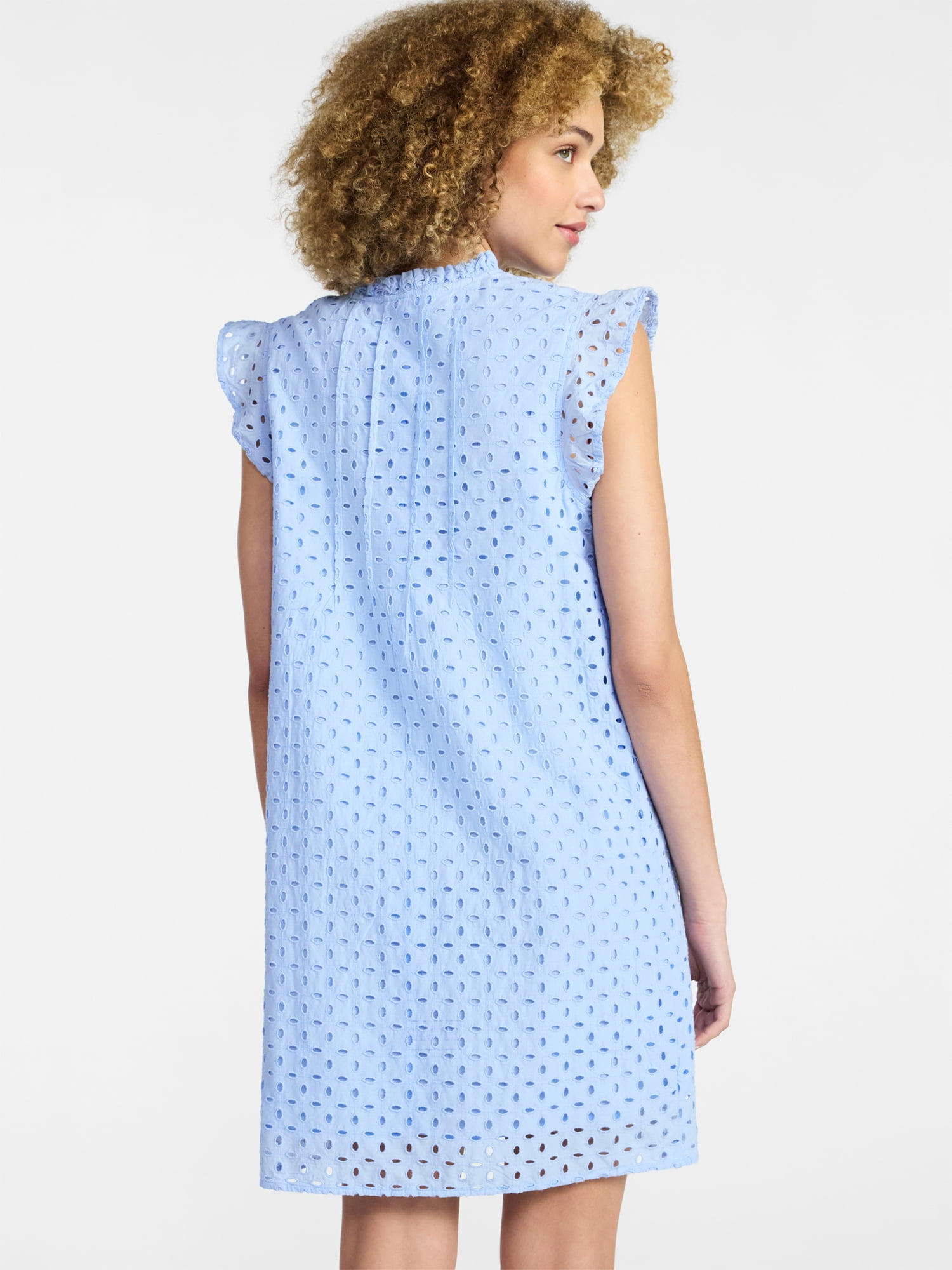 Time and Tru Women's Cotton Eyelet Mini Dress with Flutter Sleeves, Sizes XS-XXXL