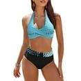 thumbnail image 1 of GZWYHT Bathing Suit for Women Tankini Swimsuits for Women Womens Swimsuits Two High Waisted Bathing Suits Color Block Wrap Front Bikini Sets Womens Swimsuits Bikini Sets for Women Mint Green M, 1 of 5