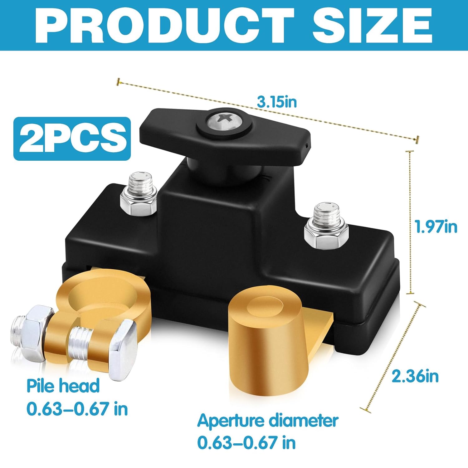 2Pcs Car Battery Power Cut-Off Switch Breaker Pure Copper, Smart Car Battery Disconnect Stable Transmission Switch Supplies, High Conductivity Disconnect Heavy Duty for Truck Boat Rv