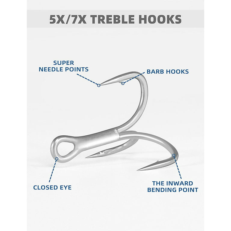 BLUEWING 7X Treble Hooks 5pcs Needle Point Hooks Fishing Hooks High Carbon  Steel Hooks Extra Sharp Fish Hooks for Freshwater Saltwater Fishing, Size 4/0  