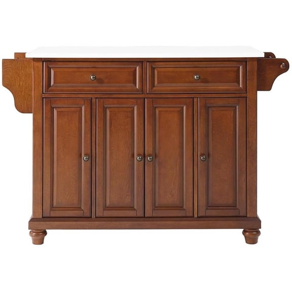 Pemberly Row Modern Wood Granite Top Kitchen Island in Cherry