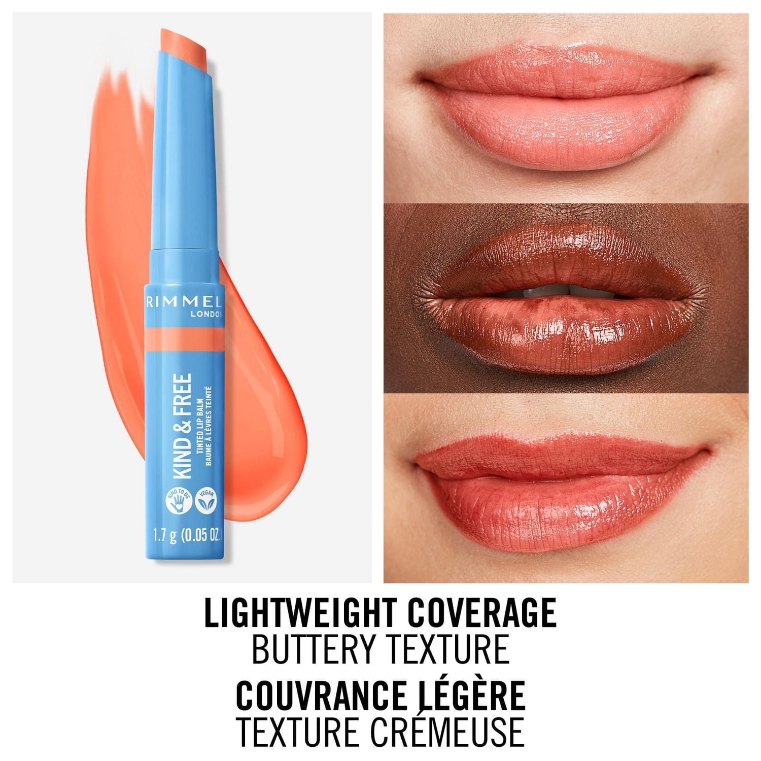 Rimmel Kind & Free™ Tinted Lip Balm, Hydrating, Lightweight, Vegan Formula, Light coverage