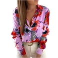 thumbnail image 1 of Blusa de manga larga con cuello en V y solapa suelta con estampado floral para mujer Pompotops gfhjh5054, 1 of 6
