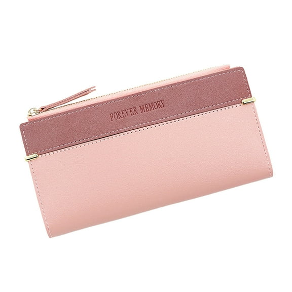 Modstep Leather Long Wallet for Women Zipper RFID Blocking Credit Card Holder with ID Window Ladies Work Button Thin Purses Pink