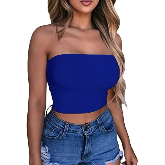 Tank Tops For Women Solid Color Crop Top Strapless Bandeau Tube Top Sleeveless Backless Tank Vest Camisole Tops For Women