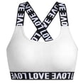 thumbnail image 3 of Alun Women's Letter Print Sports Bras Soft Breathable Cross-Back Design Comfort Activewear Stretch Lightweight Stylish Ribbing Full Coverage Everyday Gym Bralette White L, 3 of 7