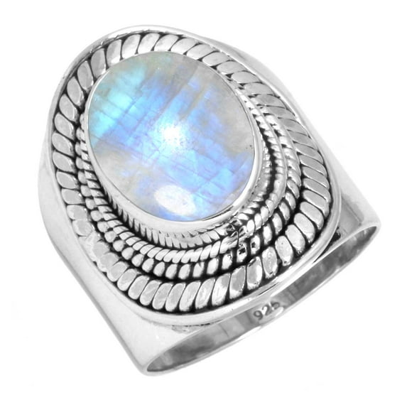925 Silver Ring For Women - Teens White Natural Rainbow Moonstone Stone Silver Ring Size 8 June Birthstone Boho Silver Ring Size 8 Gift For Wife On Friendship Day 925 Silver Jewelry With Gemstone