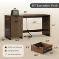 thumbnail image 6 of 60" Fluted Executive Desk with Storage Modern Home Office Desk with Charging Station Wood Work Desk for Office, Bedroom, Study, Living Room, Walnut, 6 of 7