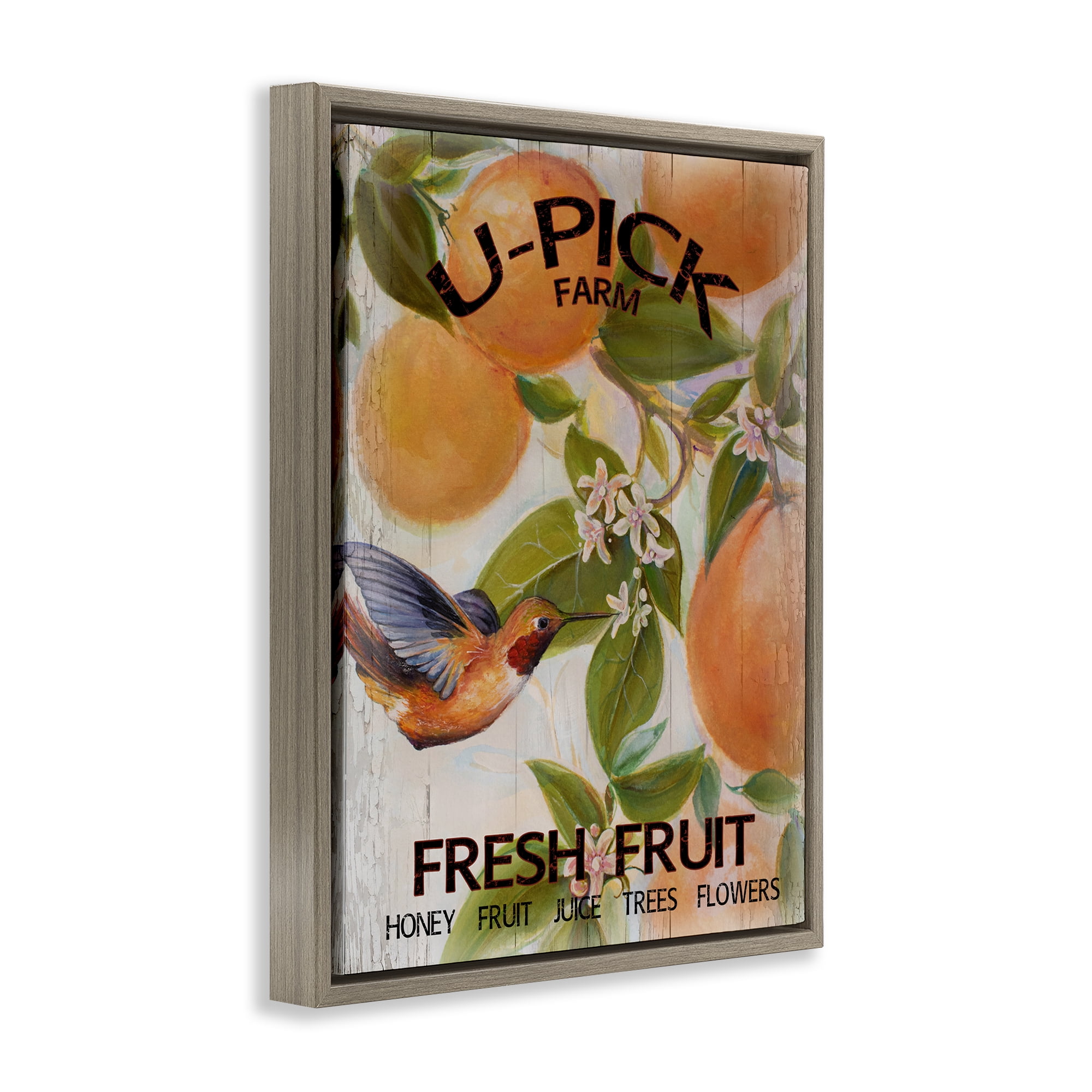 Stupell Industries U-Pick Fresh Fruit Farm Brown Framed Floater Canvas Wall Art, design by Diannart