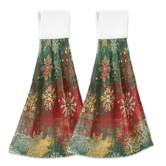 2 Pcs Kitchen Hand Towels with Hanging Loops Absorbent Soft Fast Drying Decor Bath Towels Christmas Themed Snowflakes