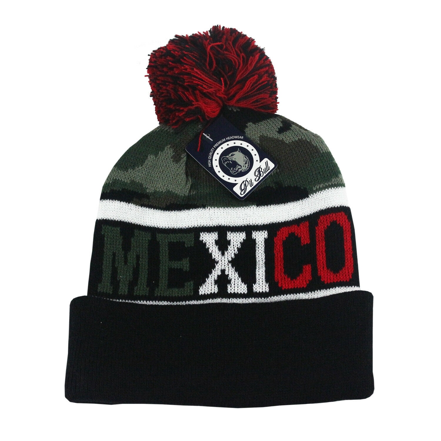 MEXICO Pom Pom Beanie Hat Cuffed Winter 