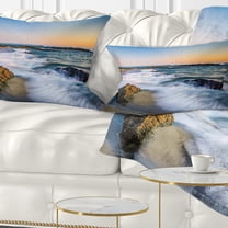 Designart White Waves Crashing on Rocks - Seascape Throw Pillow - 12x20