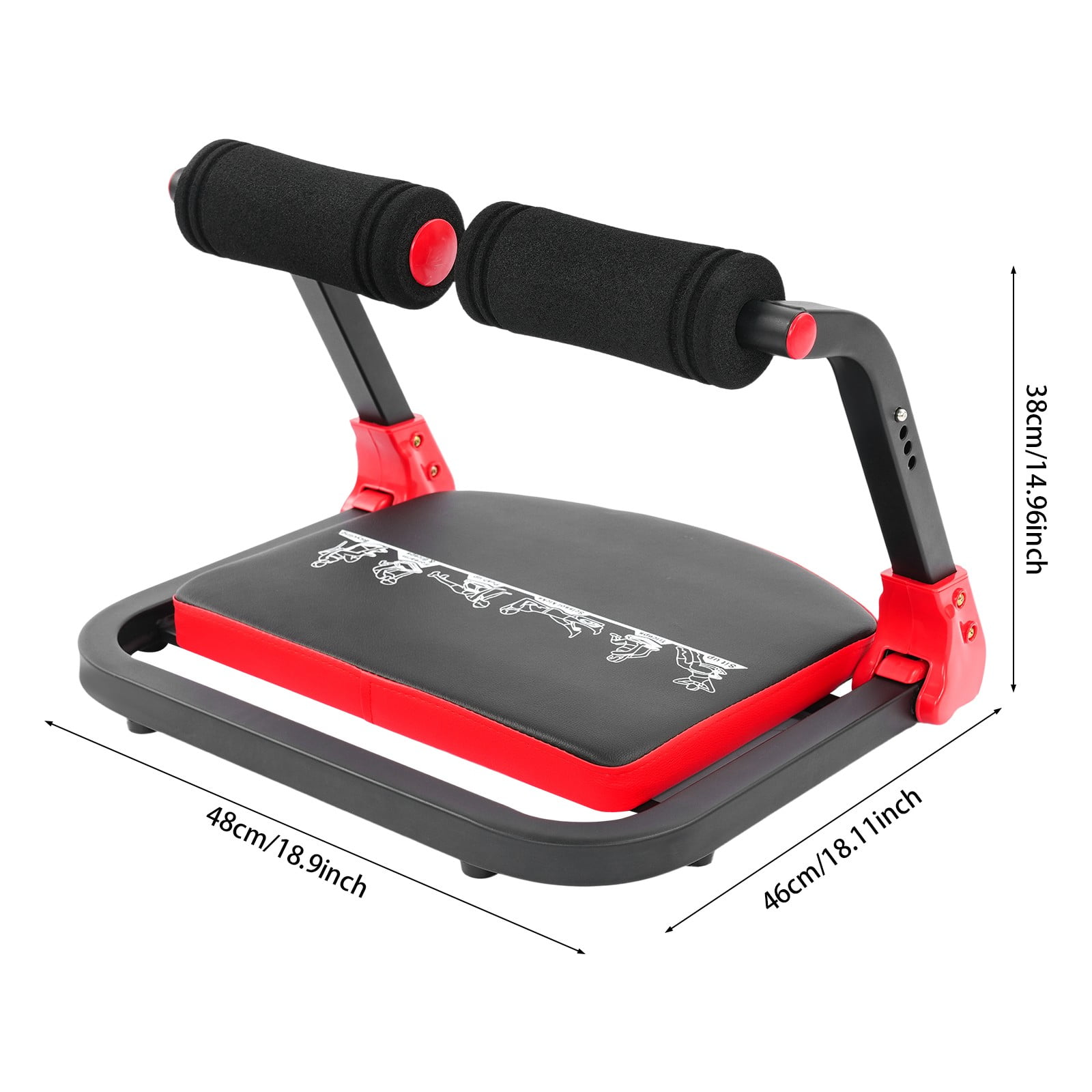 ToppiJoy Foldable Adjustable Ab Machine, Sit Up Exercise Equipment & Core Machine, Multifunctional Home Gym Fitness Workout Equipment Crunch Trainer Red