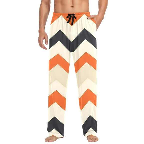 Cotton Mens PJ Pajama Pants Bottoms Waistband Sleepwear with Pockets Zigzag Geometric