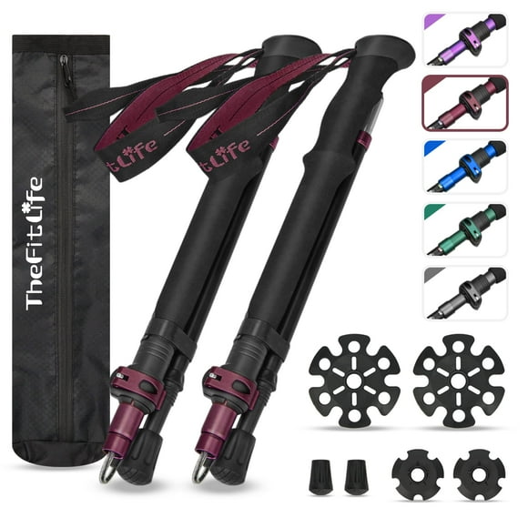 Bastones de senderismo TheFitLife, plegables y ligeros, rojos