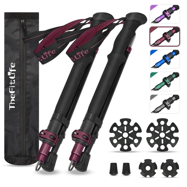 Bastones de senderismo TheFitLife, plegables y ligeros, rojos