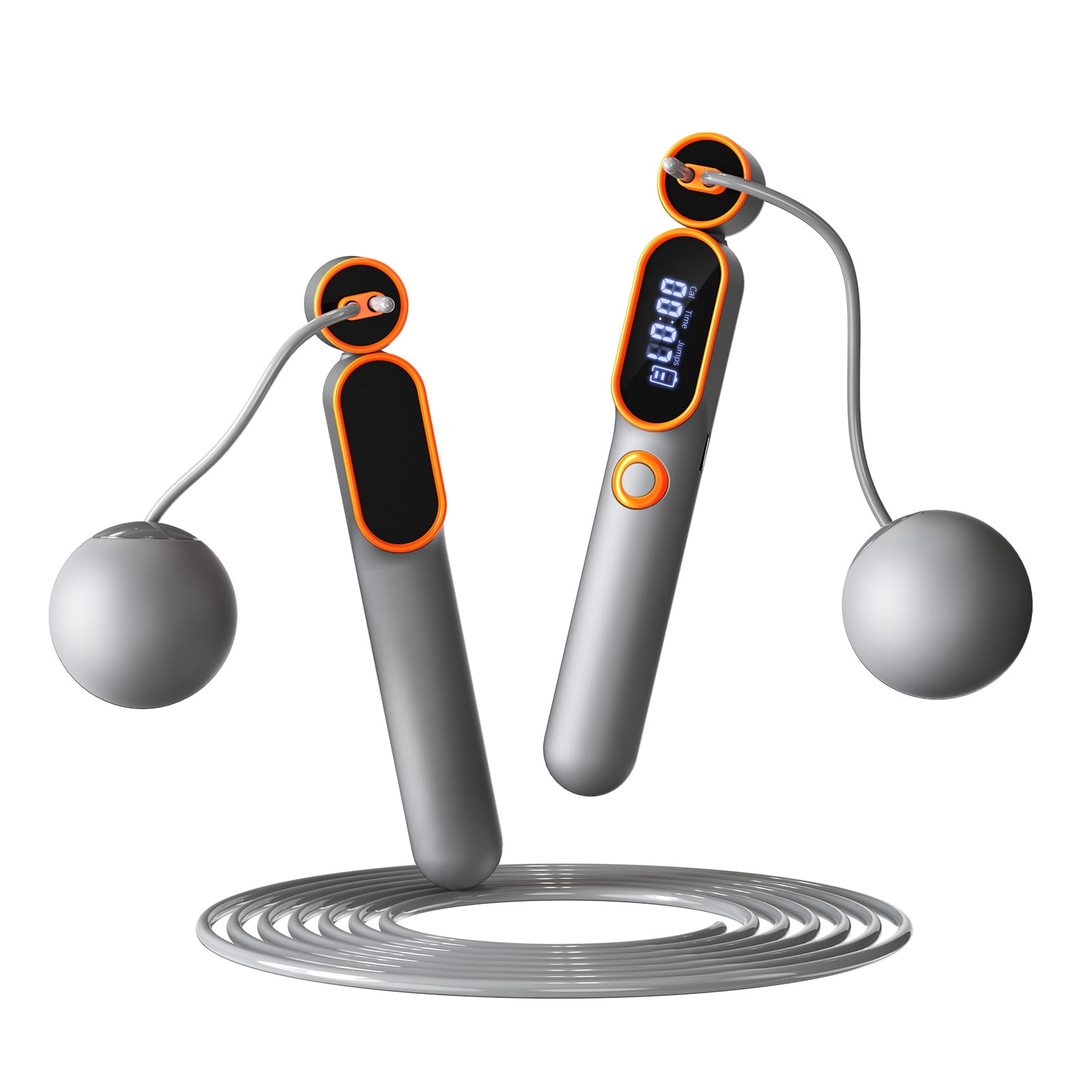 Cordless Jump Rope with Counter, 2 In 1 Weighted Ropeless Skipping Rope for Kids Women Men, Adjustable Digital Smart Jump Ropes for Fitness Workout Boxing Speed Training Crossfit Home Gym Orange