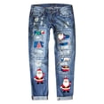 thumbnail image 1 of Women's Jeans Fashion Distressed Santa Print Mid Rise Straight Leg Jeans for Holiday Celebrations, 1 of 5
