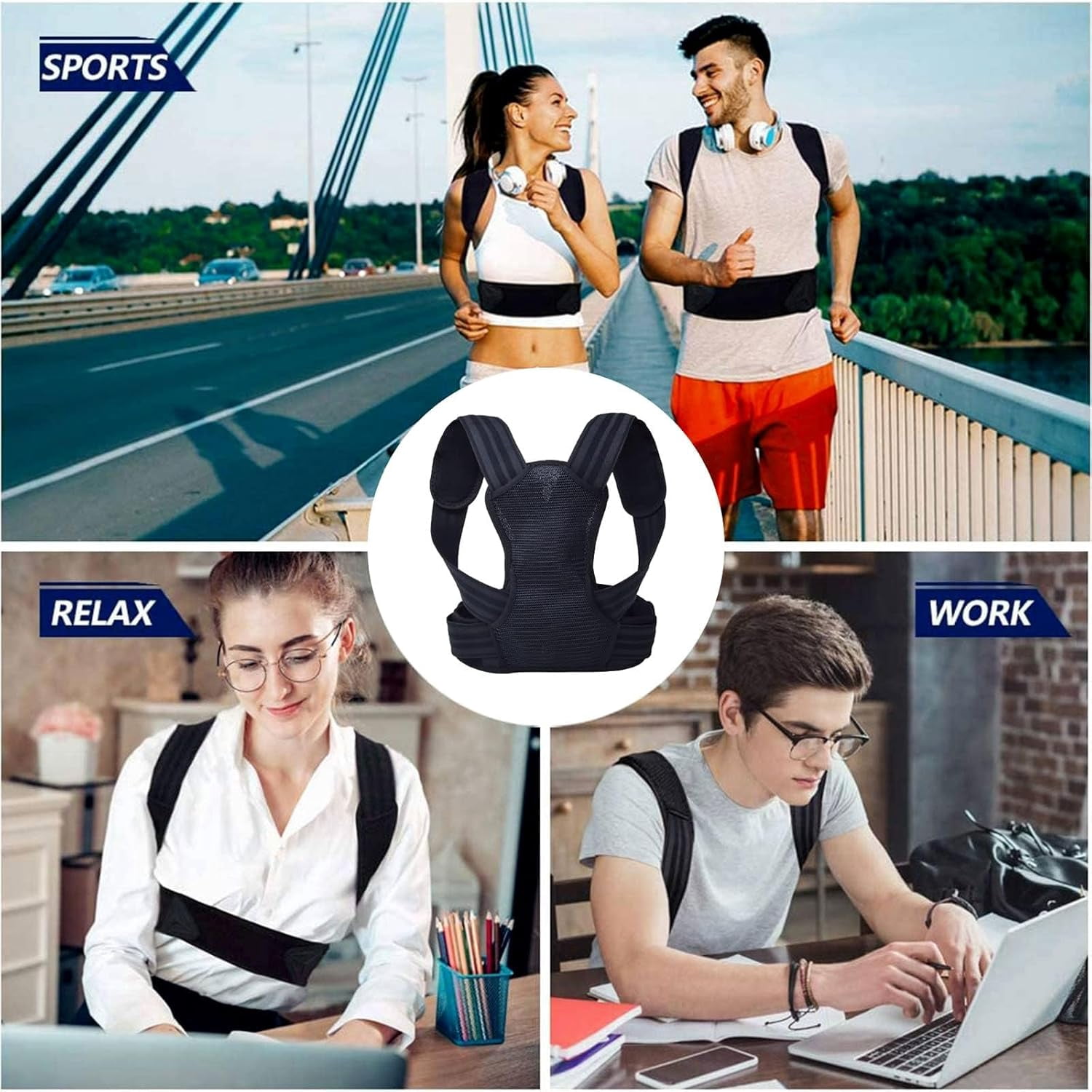 Back Brace Posture Corrector for Kids, Back Straightener Posture Corrector, Scoliosis and Hunchback Correction, Under Clothes Adjustable Upper Back Posture Brace for Teens, Spinal Supportor, Black, S
