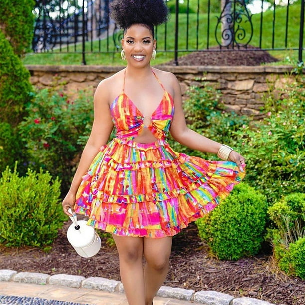 Vestido casual de verano con tirantes y estampado floral para