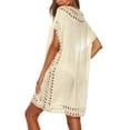 thumbnail image 4 of HOWPAY Cover Ups for Swimwear Women Hollow Out Swimsuit Coverup Short Sleeve Swimwear Summer Crochet Beach Dress Vacation Clothes Beige One Size, 4 of 4