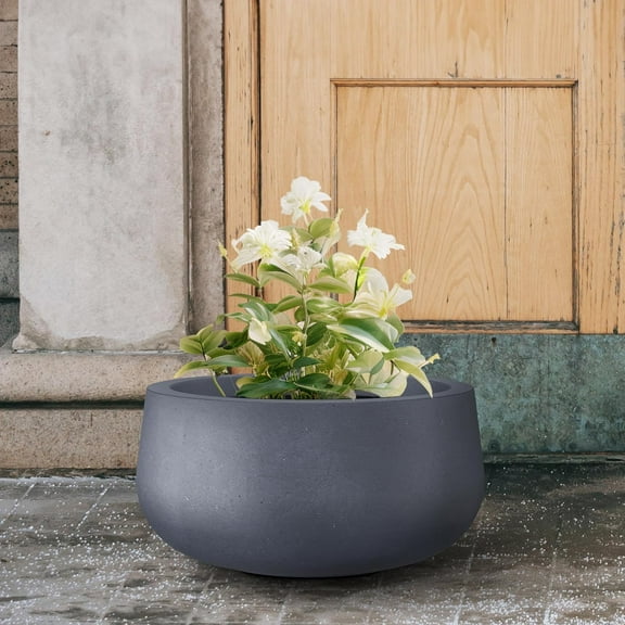 15.7" Dia Round Concrete Planter - Modern Curvaceous Design for Outdoor & Indoor Garden