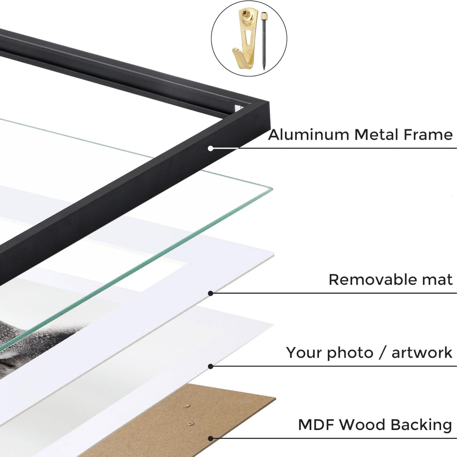 24x30 Metal Picture Frame with 18x24 Mat - Versatile Wall Display Frames for Vertical or Horizontal Orientation,Black