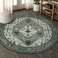 thumbnail image 5 of Wonnitar Boho Tribal Round Rug 4' Washable Area Rug, Non Slip Ultra Soft Vintage Circle Carpet for Living Room Bedroom Kitchen Office Laundry Room, Gray, 5 of 7
