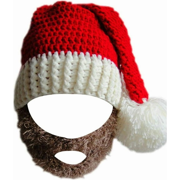 YEKEYI Unisex Christmas Winter Knitted Crochet Beanie Santa Hat with Beard Foldaway Bearded Caps