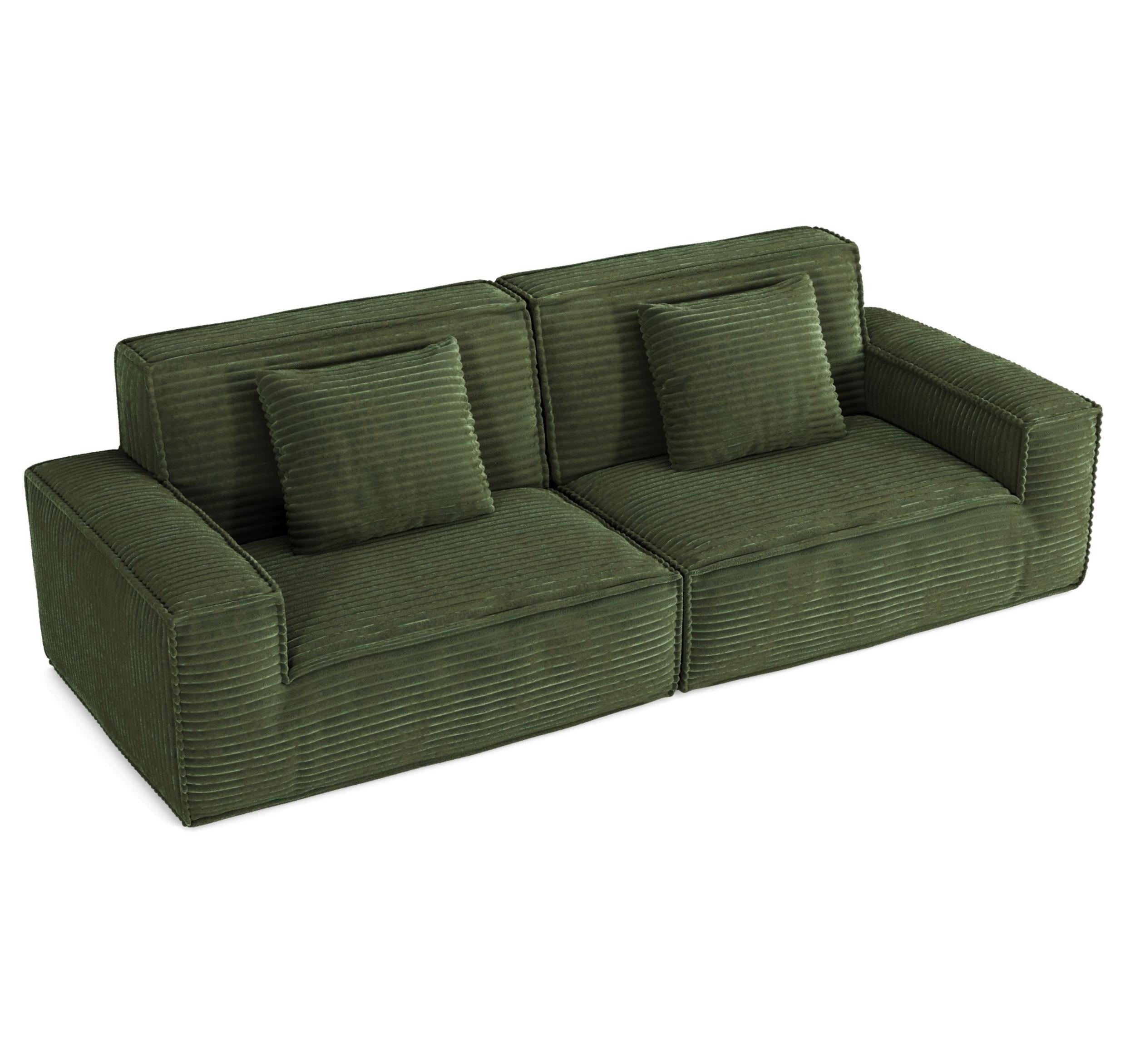 BSHTI No-Assembly Plush Compression Sofa Set, Ultra-Wide with Deeper Seat & Raised Back, Multi-Functional Large Striped Fabric Sofa for Living Room & Apartments, Green