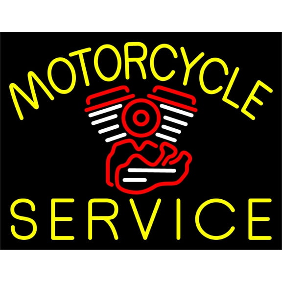 Yellow Motorcycle Service LED Neon Sign 15 x 19 - inches, Clear Edge Cut Acrylic Backing, with Dimmer - Bright and Premium built indoor LED Neon Sign for automotive store, and mall.