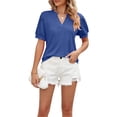 thumbnail image 5 of Coduop Women Short Puff Sleeve Tunic T-Shirt,Solid Color V-Neck Loose Shirts Summer Casual Tops, 5 of 7
