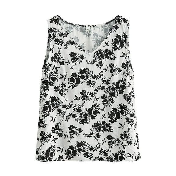 Womens Summer V Neck Sleeveless Tank Tops Floral Print Loose Casual Tanks