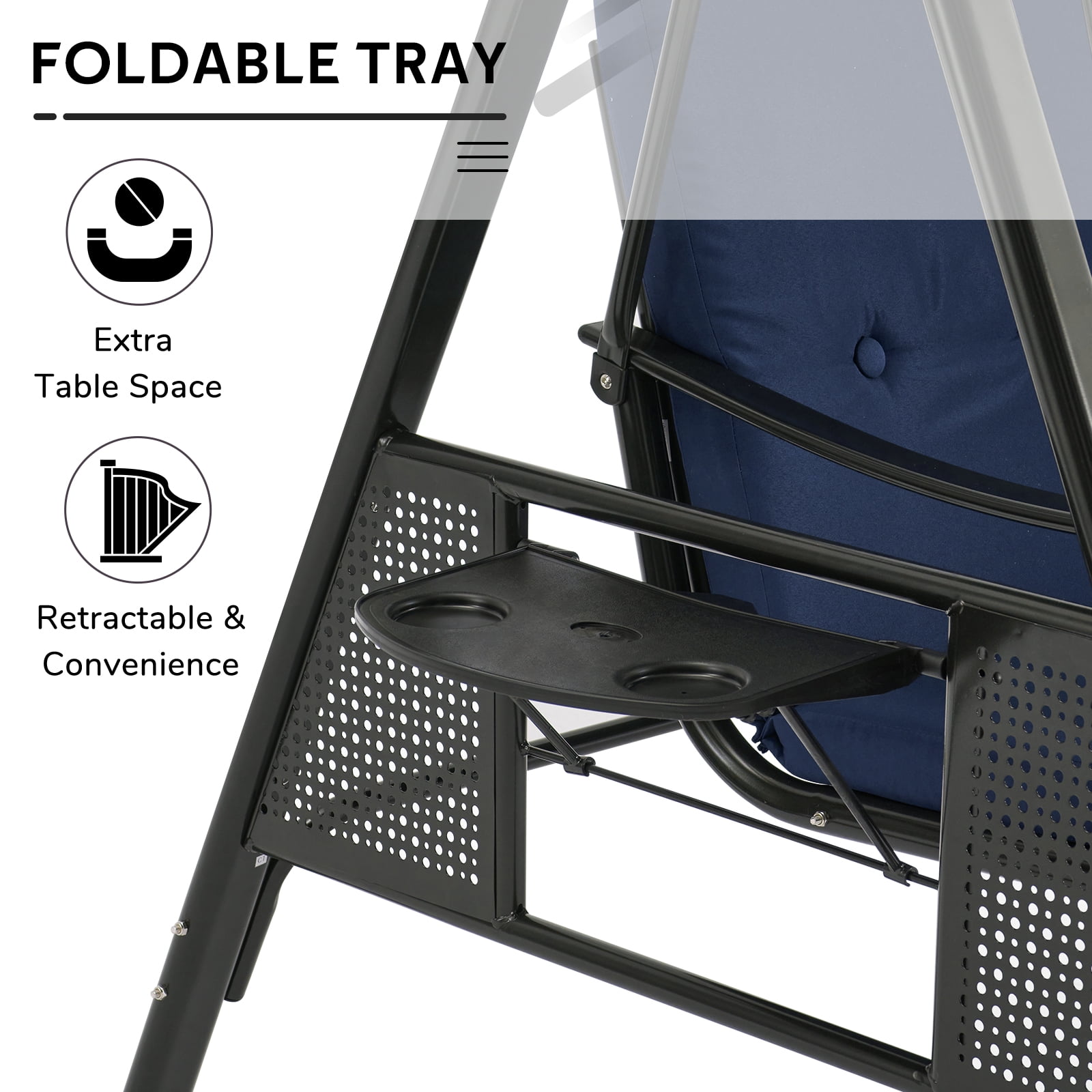 AECOJOY Steel Outdoor Patio Canopy Steel Porch Swing Chair, Dark Blue