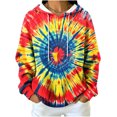 thumbnail image 2 of thefmos Women's Hooded Drawstring Tie Dye Sweatshirt with Kangaroo Pocket Casual Long Sleeve Pullover Fashion Fall Winter Outfit, Red 2XL, 2 of 7
