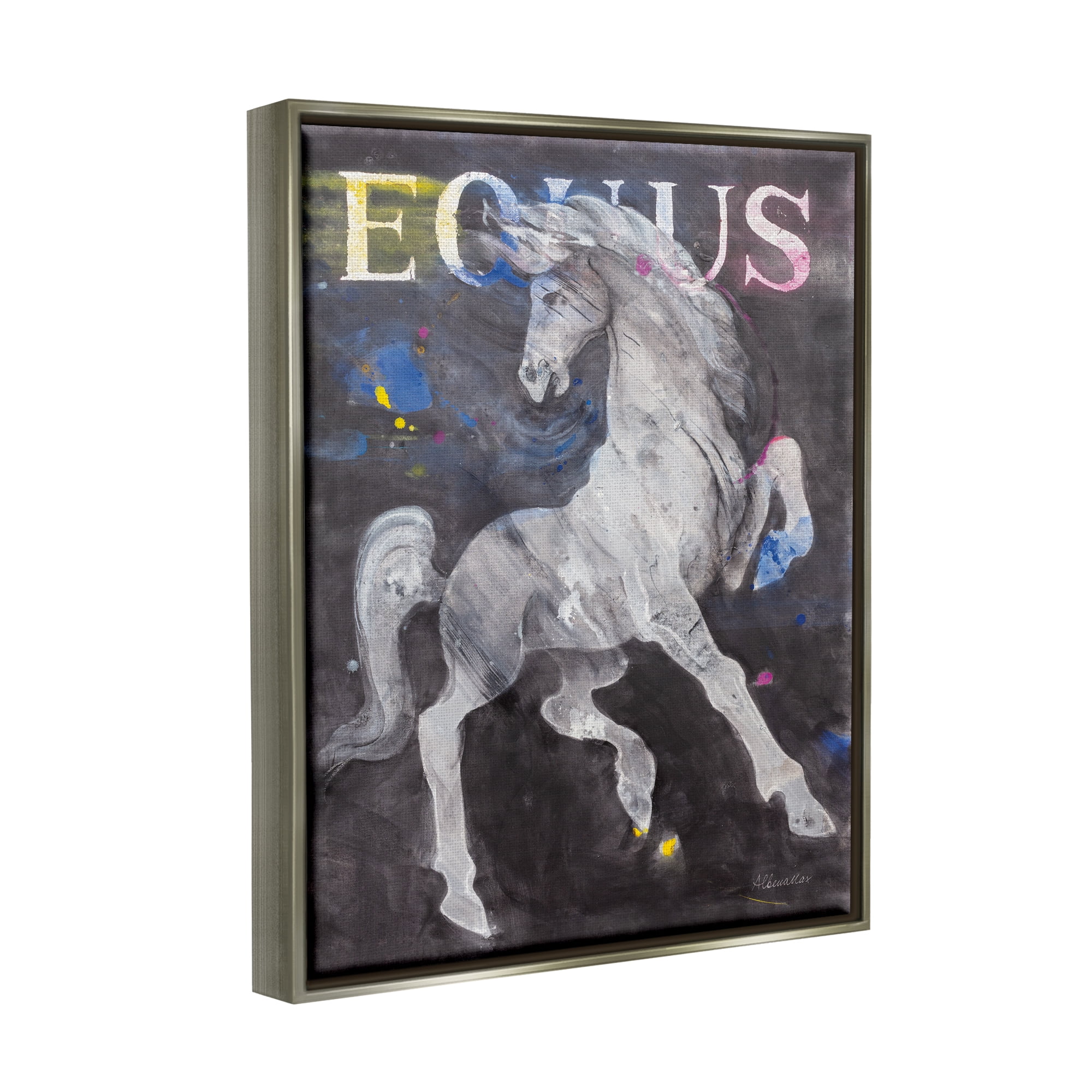 Stupell Industries Modern Equus Stallion Animals & Insects Painting Gray Floater Framed Art Print Wall Art, 17 x 21
