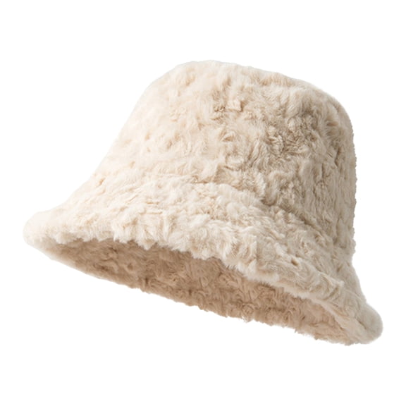 TOPTIE Fuzzy Bucket Hat for Women, Winter Warm Faux Fur Fluffy Bucket Hat, Fisherman Beanie-Beige