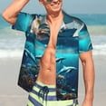 thumbnail image 3 of Fotbe Hawaiian Ship Dolphin Hawaiian Shirt for Men Unisex Summer Beach Casual Short Sleeve Cotton Linen Button Down Shirts-XX-Large, 3 of 5