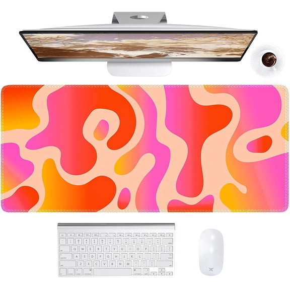 Desk Mat for Keyboard and Mouse, Non-Slip Boho Desk Mat, Computer Desk Pad Mat, Large Mouse Pad for Desk, XXL Mousepad for Desktop, Keyboard Mat for Office Women, Retro Colorful